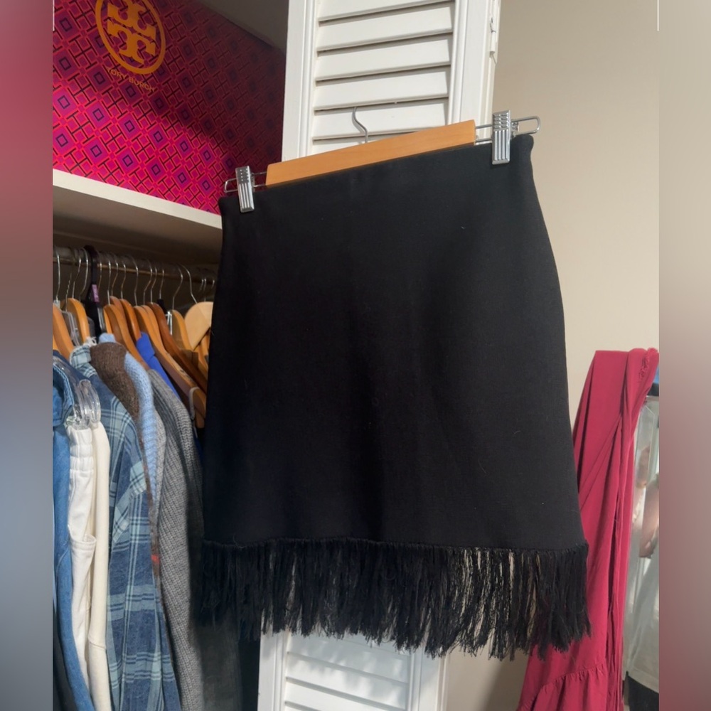 Line & Dot Black Mini Skirt with Fringe